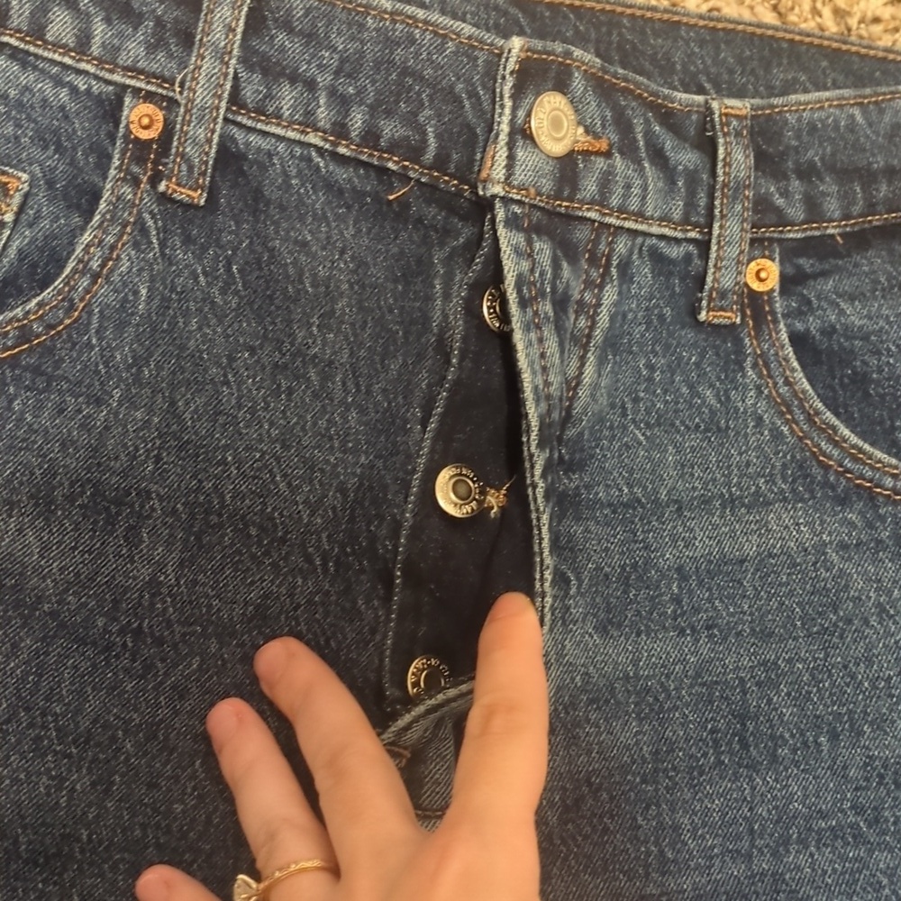 Old Navy petite dark blue mid rise slouchy straight jeg jeans - Picture 7 of 14